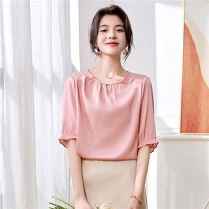 弹力双乔重磅真丝上衣女中袖2025夏装新款时尚气质小衫桑蚕丝衬衫图片