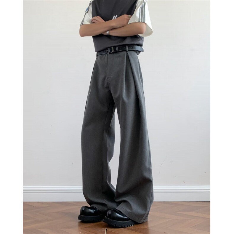 工字褶A字廓形弯刀西裤男美式通勤休闲宽松设计感长裤K6486-P53，男装西裤，星座412-2