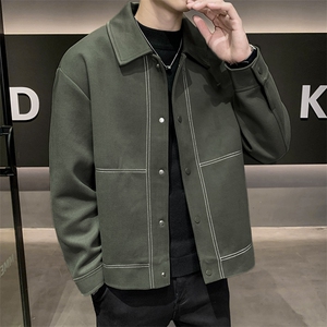 店主风高端呢子拼色宽松韩版外套 大衣夹克男A236-JK8020-P130图片