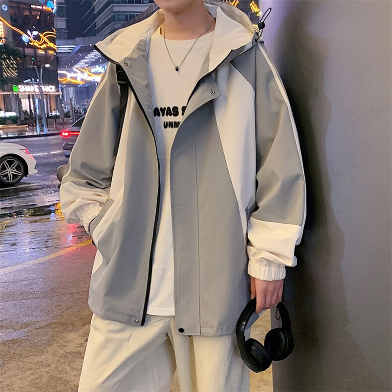港风拼接上衣夹克宽松落肩拼色冲锋衣外套JK836P75,男装夹克,星座1204-3