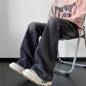 高街美式复古水洗牛仔裤男宽松直筒阔腿设计感长裤子NT224-P43图片