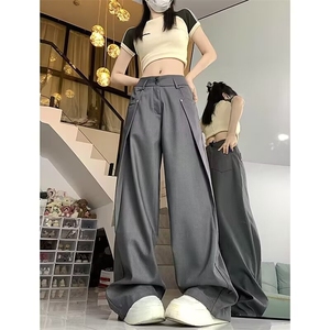 港风秋款男女西裤双层拼接情侣款直筒宽松休闲长裤h3100 P45图片