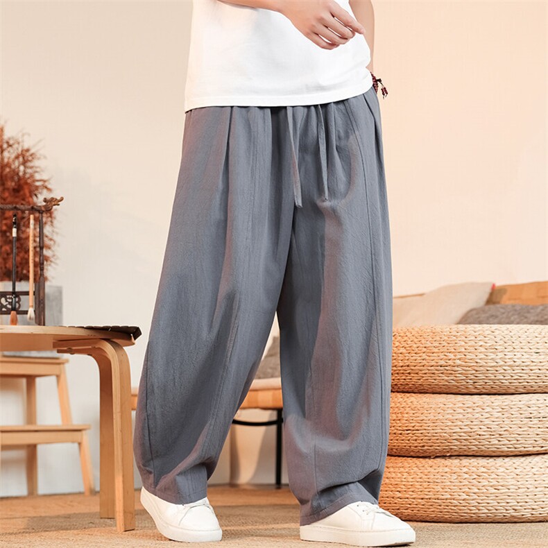8XL-M亚麻弯刀裤直筒阔腿裤子男夏季宽松大码运动灯笼裤KZ068P60,男装休闲裤,电商B312