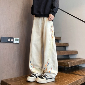 彩绘牛仔裤男高级感痞帅设计感裤子美式弯刀裤 XZ201-GJ15 P50图片