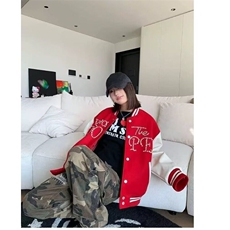 2025春季美式拼接撞色钉珠棒球服男女宽松百搭休闲夹克外套，男装夹克，星座506A