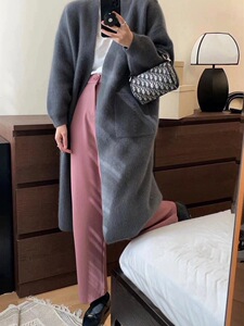 开衫女中长款V领秋冬慵懒软糯休闲宽松保暖针织衫