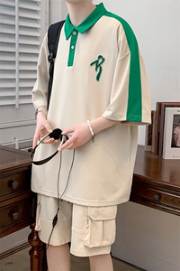 夏装新款时尚潮牌短裤T恤拼接牙刷绣短袖套装男女 6626-P65控价88图片