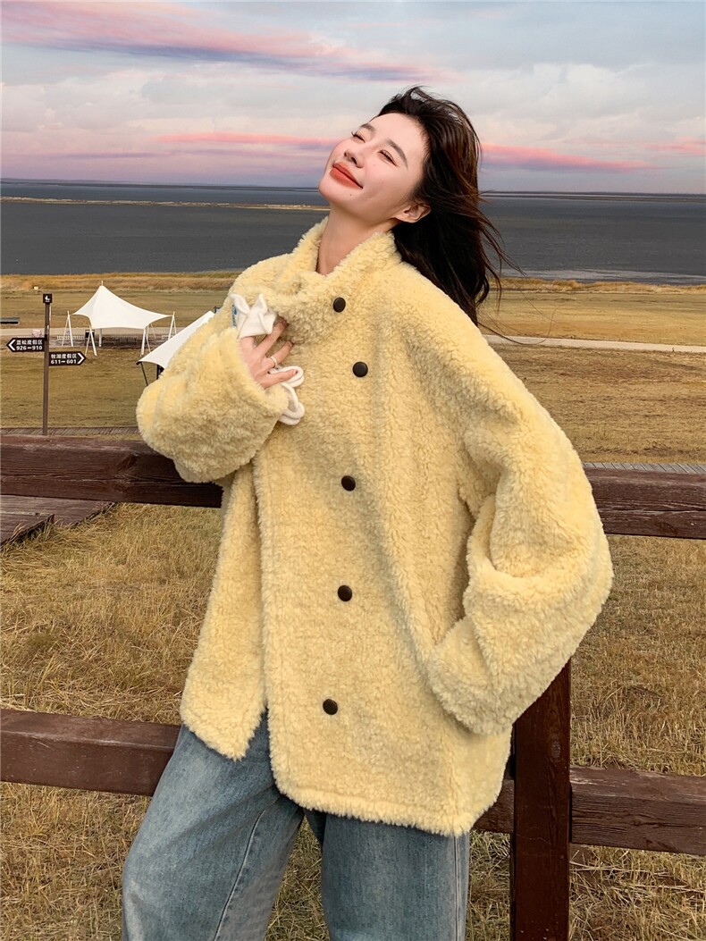 羊羔毛外套女冬宽松保暖皮毛一体,女装羊羔毛/颗粒绒,浙宝131