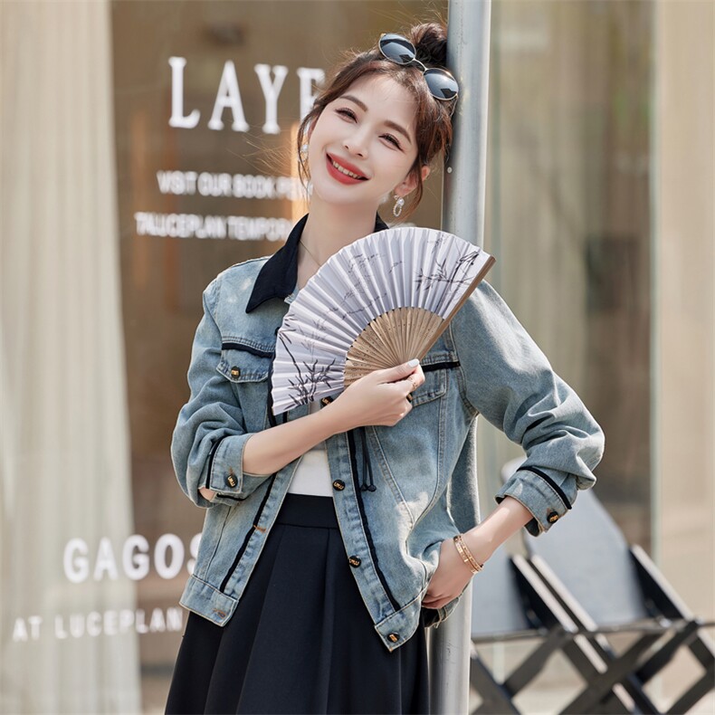 大码女装胖mm新中式盘扣牛仔外套2025春新款复古显瘦短款上衣,女装短外套,江忆布依