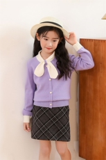 秋冬季纯澳毛90支蝴蝶结学院风假扣女童羊毛衫，童装儿童羊毛衫，群鹿羊绒