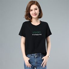 板酷2026夏装新款纯色拼接刺绣大码宽松短袖冰瓷棉T恤B622，女装T恤，板酷