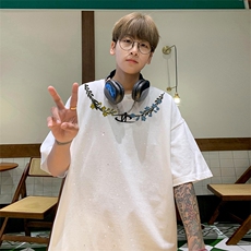 可48小时发货支持抖音得物来样二开美式满天星亮片短袖T恤MTX722，男装T恤，电商A486