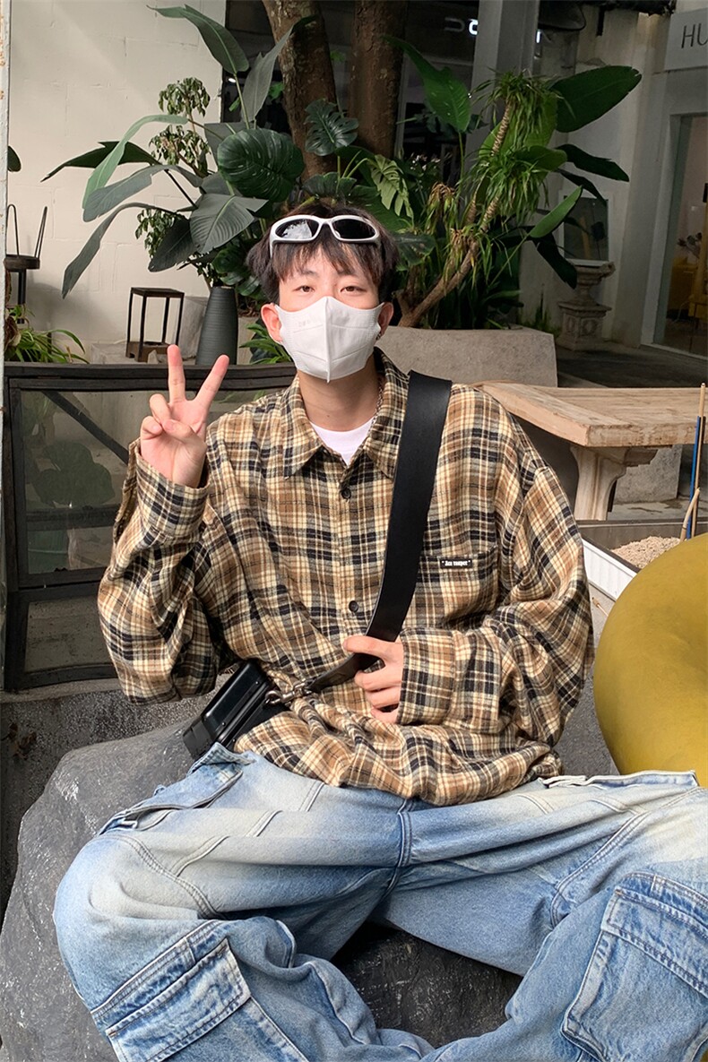 特P35无差价春秋长袖百搭格子衬衫-HS2172港风1,男装衬衫,电商A003
