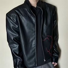 短款垫肩荆棘夹克外套男款美式高街立领棒球服机车服皮衣JKK18P80，男装夹克，电商D256-2(原A064-2)