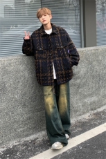 潮牌新款小香风千鸟格短款夹克外套男女款春秋宽松百搭休闲翻领衣，男装夹克，星座505-2（原电商A260-1)