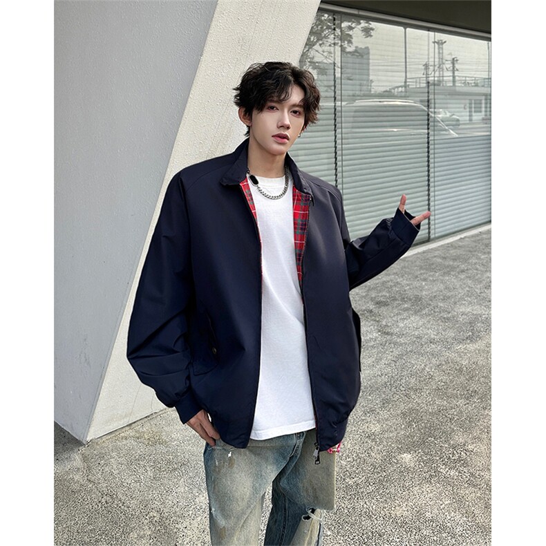 8XL-M美式复古棒球服外套男特大码潮牌双拉链立领夹克衫JK005P85,男装夹克,电商B312