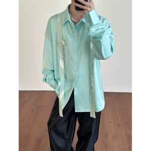 26春夏男士醋酸丝滑玫瑰花朵亮片礼服衬衫cs225-p118图片
