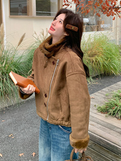 新款颗粒绒皮草外套女短款加厚麂皮绒保暖夹克羊羔毛大衣冬季，女装皮草，纯色衣恋