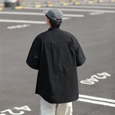 高级感机能工装短袖衬衫男女山系街头宽松休闲翻领半袖黑色衬衣，男装衬衫，星座1013