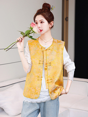 新中式国风马甲无袖外套女2025新款春装时髦洋气百搭马夹外穿坎肩，女装马甲，美静678