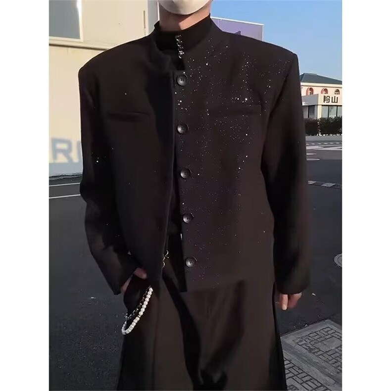 中山装男士青年修身套装中华立领西服装婚礼礼服风唐装韩版帅图片