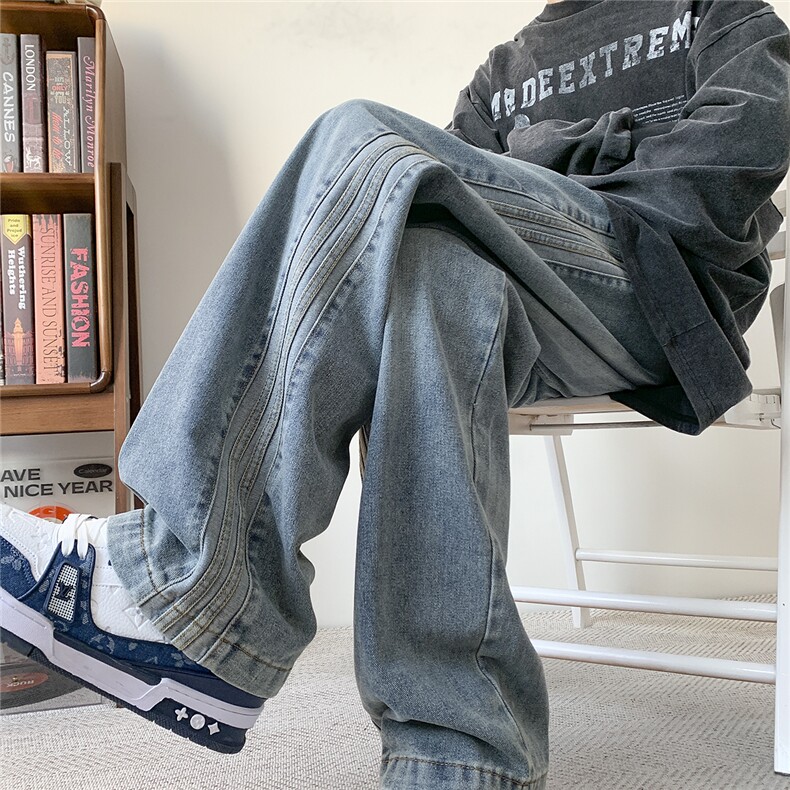 破洞2024宽松复古牛仔裤直筒裤715-6-BK819特P50（控78），男装牛仔裤，星座715-6