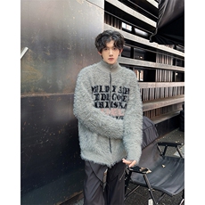 2025冬美式字母提花开衫毛衣慵懒风情侣针织衫外套A025-M041-P75，男装针织衫/毛衣，电商A025