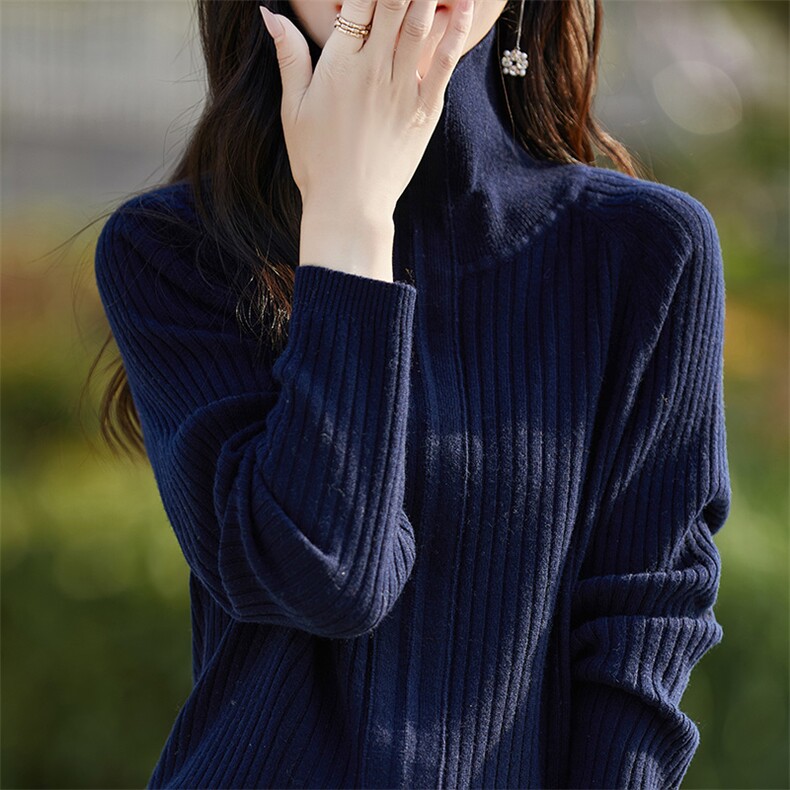 翻领双拉链100%纯羊毛开衫女坑条长袖针织毛衣宽松羊绒衫外搭上衣图片