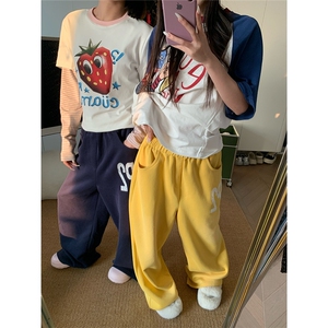 JMJ2025秋美式字母印花阔腿裤男女垂感宽松休闲百搭卫裤K6569-P48图片