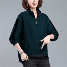立领加绒卫衣女士长袖2021新款韩版宽松休闲百搭拉链高领套头上衣，女装卫衣/绒衫，璐依舞