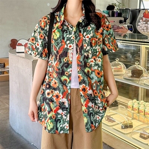 2025新款短袖花衬衫女日系复古港味风夏威夷夏季衬衣CS125/P30图片
