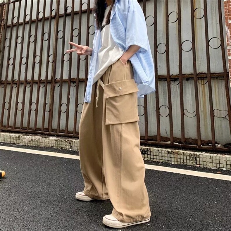 日系原宿风ins潮牌直筒宽松阔腿裤子街头复古港风工装休闲长裤,男装工装外套,星座1013