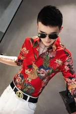 夏季男士七分袖印花衬衫男休闲修身碎花衬衣A236-1995-P55，男装衬衫，电商A236