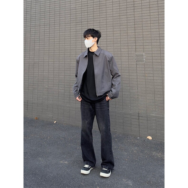 灰色垫肩短款外套男款高级感痞帅cleanfit西装夹克美式翻领棒球服,男装夹克,星座1116A（原606A-3）