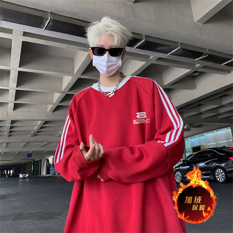 抖音得物供货提供视频秋冬重磅美式宽松织带圆领卫衣0333,男装卫衣,电商A486