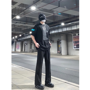 现货 冰丝马吉拉西裤高级感休闲微喇垂坠感松紧腰西裤男KK005-P50图片