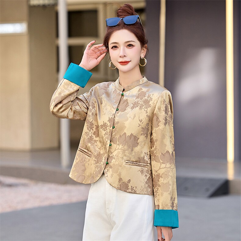 新中式国风提花外套女2025春季新款小个子高级感修身短款唐装上衣,女装短外套,布芭啦