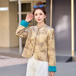 新中式国风提花外套女2025春季新款小个子高级感修身短款唐装上衣图片