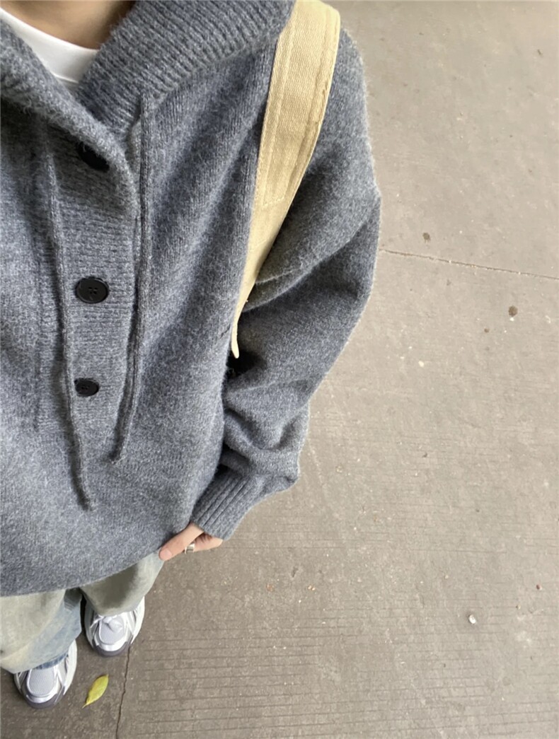 美式重磅针织衫慵懒废土风纯色连帽毛衣男女同款中性宽松LF04P65,男装针织衫/毛衣,电商D256-1(原A064-1)