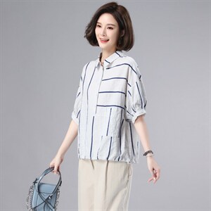 条纹衬衫女纯棉2022年新款夏季宽松薄款衬衣时尚妈妈设计感上衣潮图片