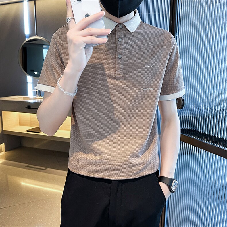夏季高级感菠萝纹面料纹理短袖翻领Polo衫半袖轻奢上衣D342-T0255,男装T恤,电商D342