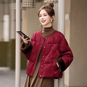 设计感立领拼接羽绒服女2025年冬季新款小个子白鸭绒短款图片