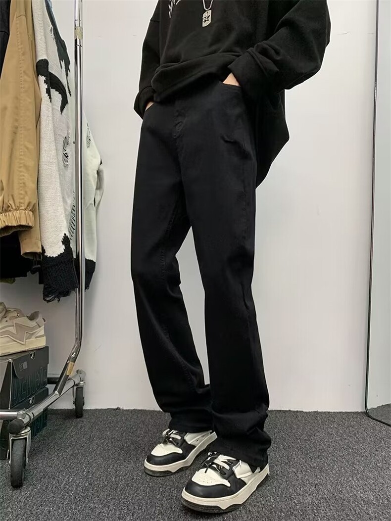 美式vibe裤子男高街潮牌黑色牛仔裤修身窄版显瘦直筒裤7028-p35图片