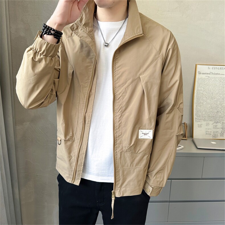 数据男士新款薄款外套立领帅气青年夹克百搭时尚潮流上衣，男装夹克，电商A225