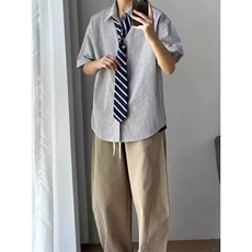 网图现货高街宽松薄款条纹短袖衬衫RC73-P35，男装T恤，星座1005-4