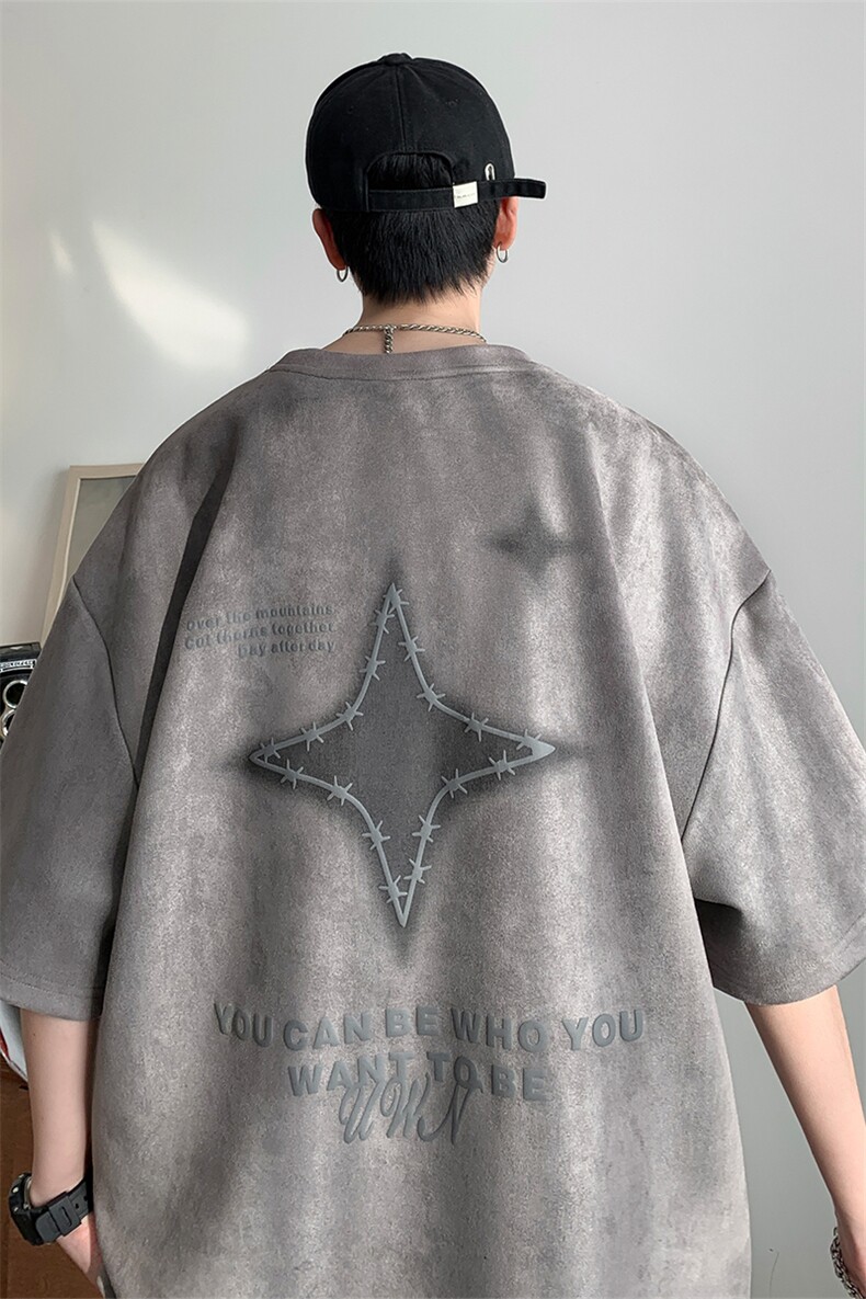 XY1041-TP35控价48夏季麂皮短袖T个性发泡印花2023新款半袖体恤,男装T恤,电商A102-1