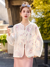 重工珠片钉珠刺绣薄款外套女2025夏季新款时尚宽松国风防晒衣开衫，女装短外套，韩宇舍