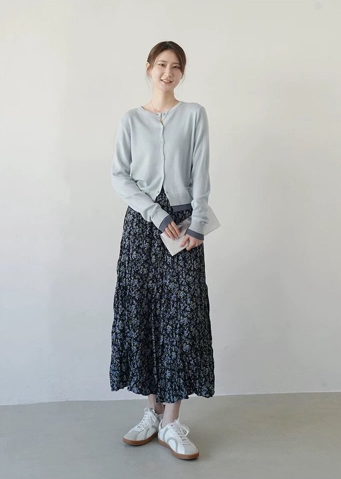 浪漫复古碎花半身裙女春秋高腰显瘦a字裙休闲百搭中长款大摆伞裙,女装半身裙,湘姗