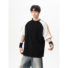 纯棉夏季新款港风日系拼色拼接圆领短袖T恤XZ608-T2517-P35控48，男装T恤，星座608(原A046)