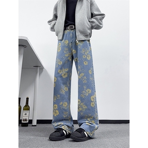 B221 美式ins高街暗黑绣花宽松直筒牛仔裤LK25578-特P45控78图片